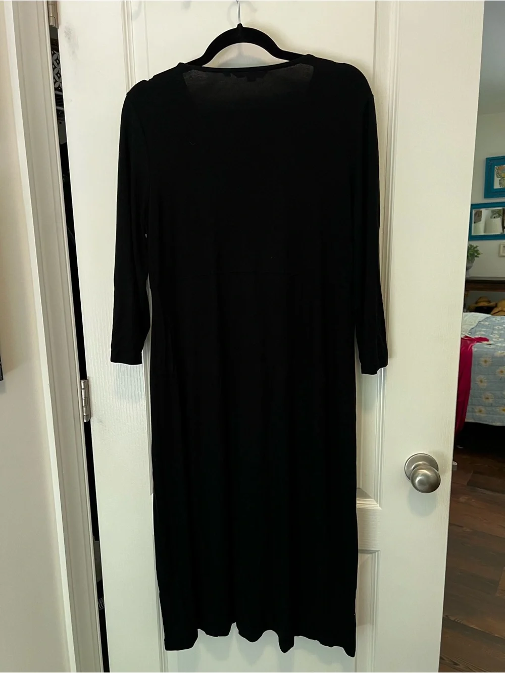 BODEN Black Draped V-Neck Maxi Dress with 3/4 Sleeves Size 16 long - Picture 5 of 12